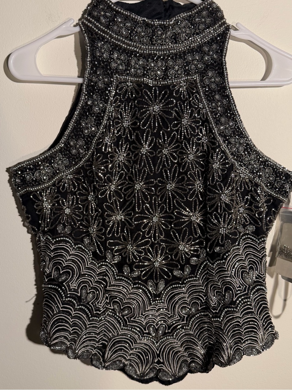 Papell Boutique Black Beaded High-Neck Top